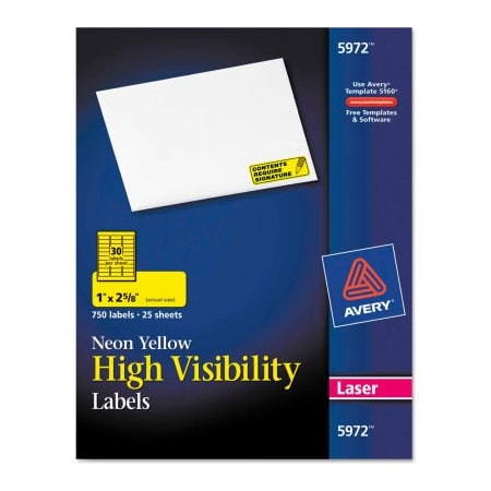 Avery Avery High-Visibility Laser Labels, 1 x 2-5/8, Neon Yellow, 750/Pack 5972